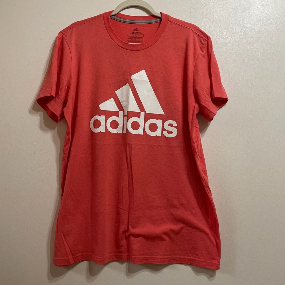 Adidas Coral Performance Tee with White Logo